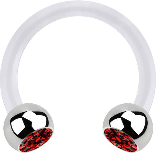 Produktbild Star Piercing Micro Circular Barbell transparent mit zwei Kugeln silber Kristall rot (Bioflex, ohne Messing, Chirurgenstahl 316L)