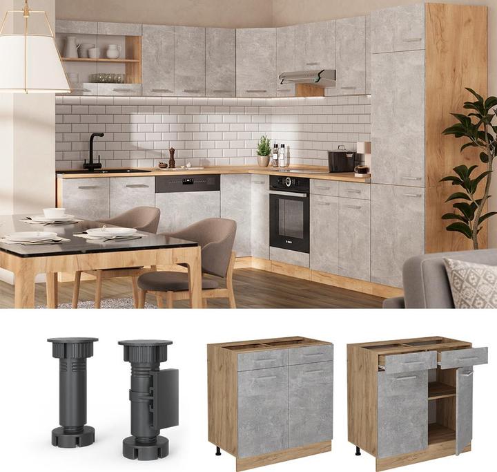 Actual product image Vicco Kitchen base cabinet R-Line, Concrete/Gold power oak, 80 cm, WT Anthracite