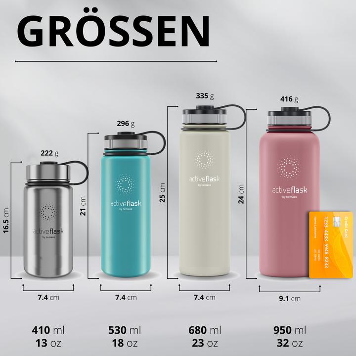 Produktbild BeMaxx Active Flask Trinkflasche, Klassischer Edelstahl 950ml (0.95 l)