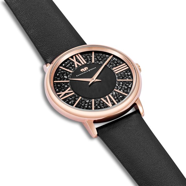 Immagine prodotto Orologio al quarzo da donna Pamina in vera pelle nera - 23878 (Orologio da polso analogico, 36 mm)