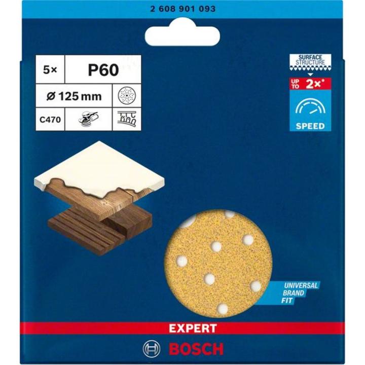 Image du produit Bosch Professional Zubehör EXPERT C470 Papier abrasif multi-trous pour ponceuse excentrique, 125 mm, G 60, 5 pcs. (60)