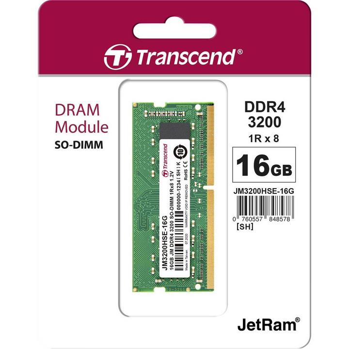 Actual product image Transcend JM3200HSE-16G (1 x 16GB, 3200 MHz, DDR4-RAM, SO-DIMM)
