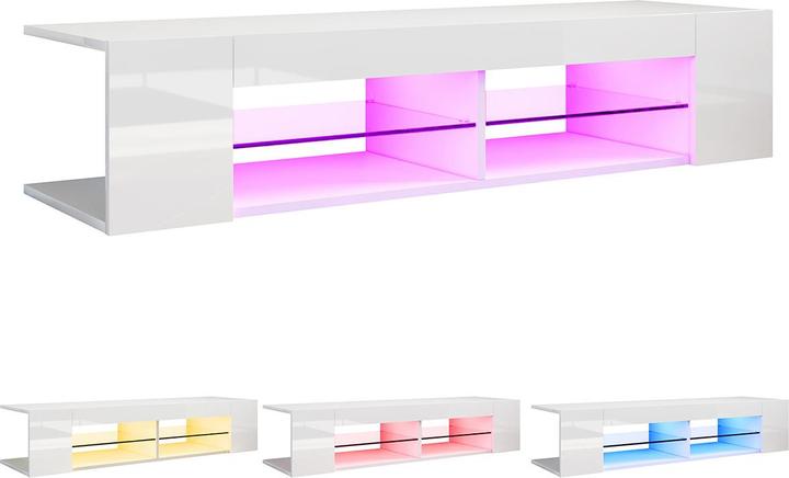 Produktbild SONNI TV-Lowpanel, TV-Schrank, TV-Tisch 135x39x30cm weisser Hochglanzschrank mit LED-Beleuchtung, Gla (135 x 39 x 30 cm)