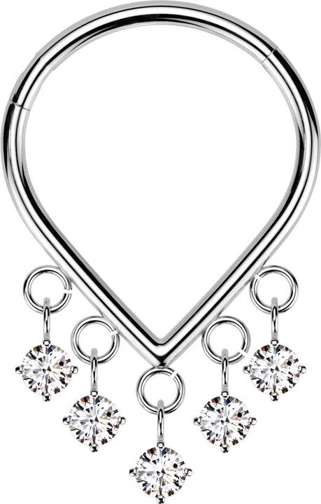Actual product image Hollywood Body Jewelry Micro Segmentring klappbar silber Anhänger fünf Kristalle silber (Titanium G23, without brass)