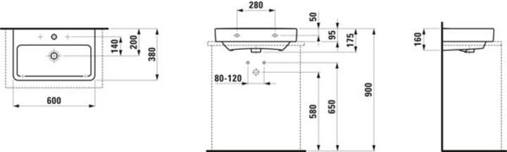 Actual product image Laufen Countertop washbasin PRO S 60x38cm comp. w ÜL 1 HL version white (380 mm, 600 mm)
