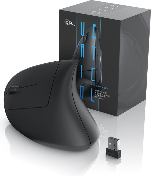 Produktbild CSL ergonomische Maus, Funk, optische Funk Linkshänder Vertikal Mouse, gegen Mausarm/Tennisarm (Kabellos)