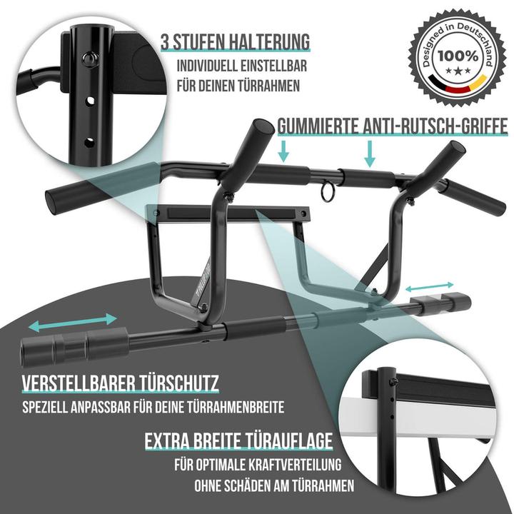 Actual product image Pullup & Dip Klimmzugstange Tr zum Einhngen im Trrahmen ohne Abrutschen, inkl. Klimmzug Band