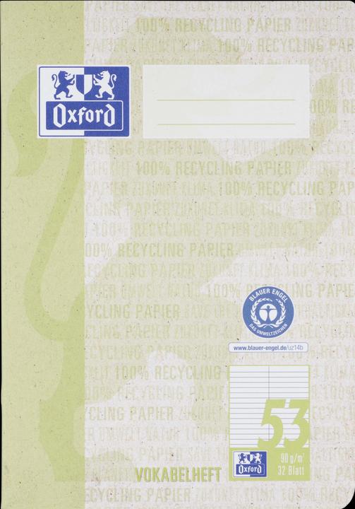 Produktbild Oxford Recycling Vokabelheft, A5 (A5, Speziallineatur, Harter Einband)