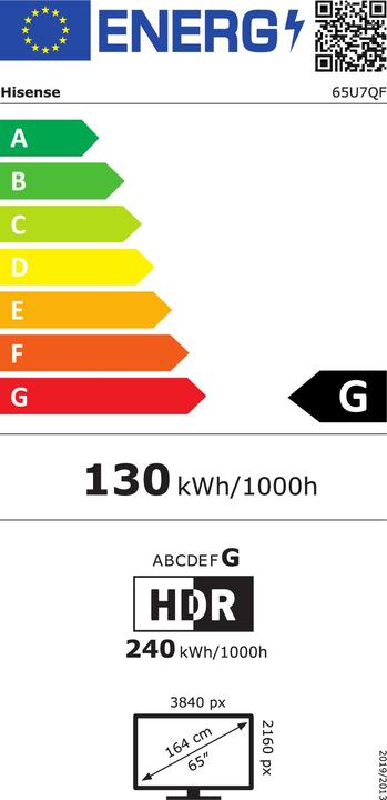 Energy Label Hisense 65U7QF (65", U7QF, QLED, 4K, 2020)