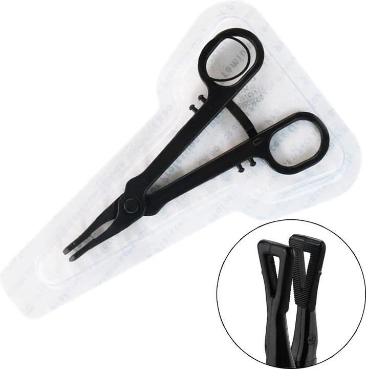 Actual product image Star Piercing Sterile einweg Zange schwarz Gazeklemme geschlossen dreieck gezackt (Plastic)