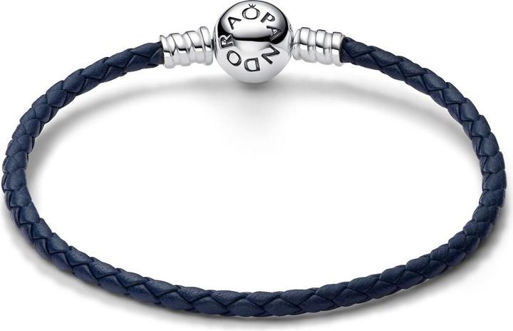 Image du produit Pandora Moments Bracelet en cuir tressé bleu avec fermoir boule (20.50 cm, Argent 925, Cuir)