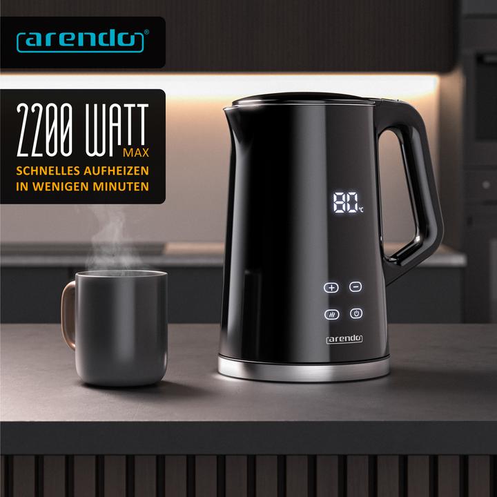 Image du produit Arendo Wasserkocher 1,7 L aus Edelstahl, Temperatureinstellung 40°-100°C mit Anzeige, Doppelwand, 2200 W (1.70 l)