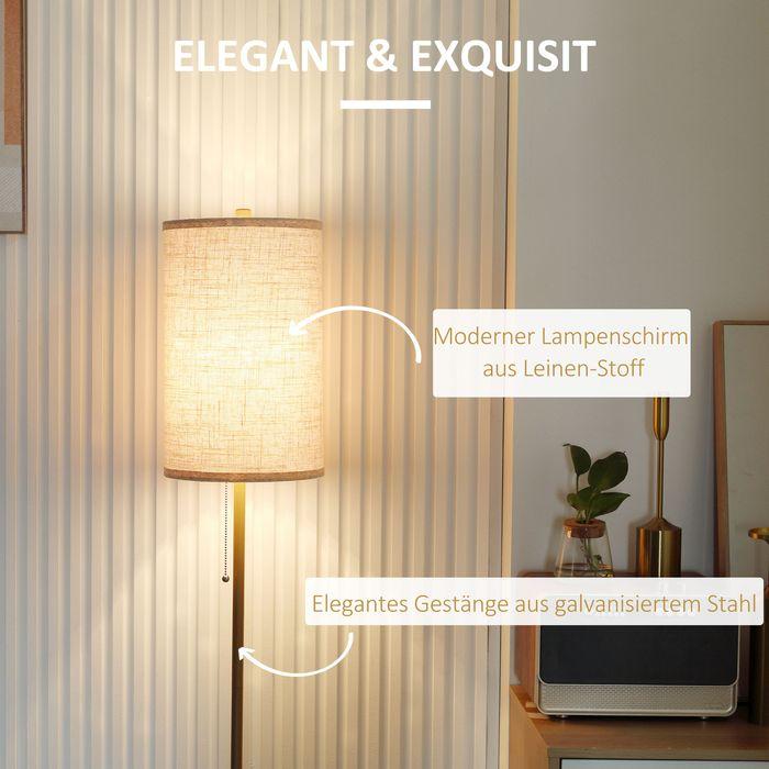 Actual product image Swisshandel24 Stehlampe Wohnzimmer Stehleuchte mit Leinen Lampenschirm, Zugkettenschalter (E27)