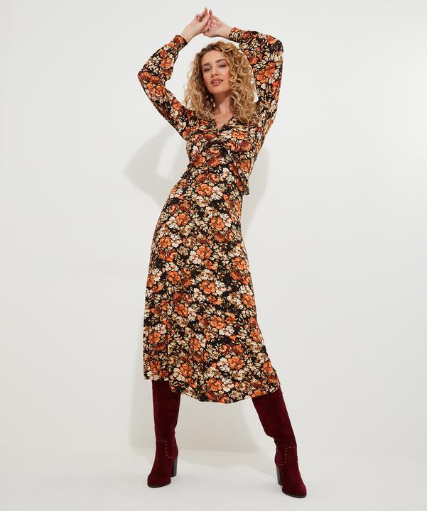 Actual product image Joe Browns PETITE Autumnal Floral V-Neck Midi Dress (38)