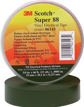 Immagine prodotto 3M Scotch® Super 88 nastro vinilico nero 25mmx20mx0,22mm per isolare i cavi da tutte le condizioni (25.40 mm)