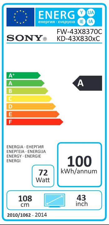Energie-Label Sony Kd-43x8305c (43", LCD, 4K)