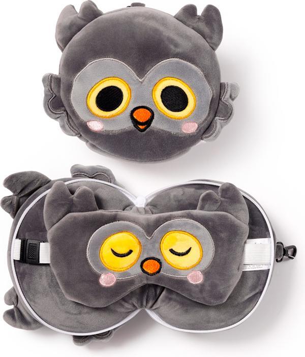 Immagine prodotto Puckator Relaxeazzz Cuscino da viaggio rotondo e maschera per gli occhi in peluche Adoramals Winston Owl (Cuscino per testa e collo)
