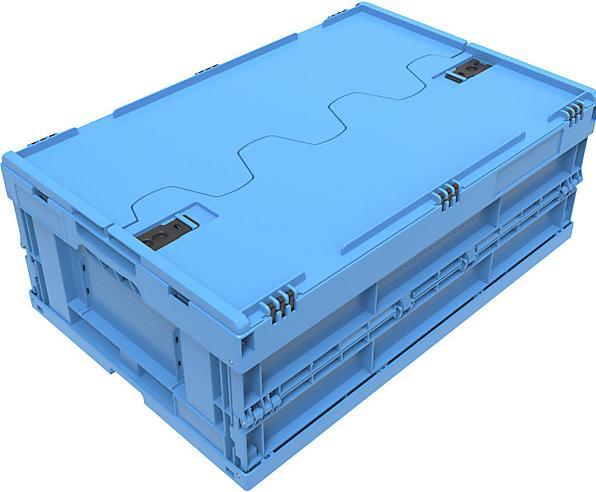 Actual product image Walther Polypropylene folding box, capacity 44 l, with hinged lid, blue, stackable. (600 x 400 x 220 mm, 44 l)