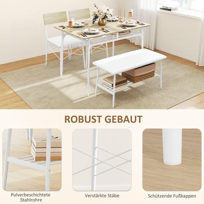 Actual product image Swisshandel24 Essgruppe 4er-Set, Esstisch mit Bank und 2 Stühlen, Küchentisch-Set mit Ablage (110 x 70 x 75 cm)