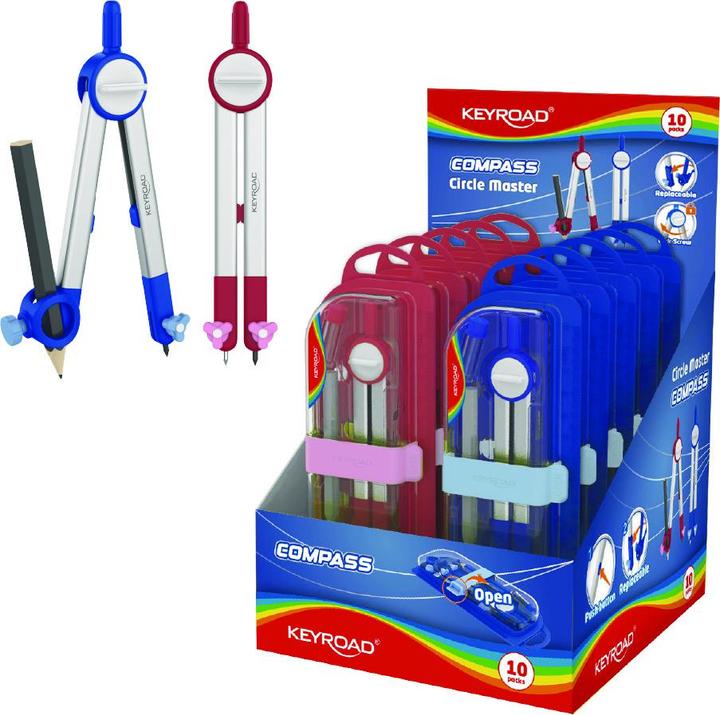 Actual product image Keyroad Circle master compass, metal, case with lock, pendant, mixed colours