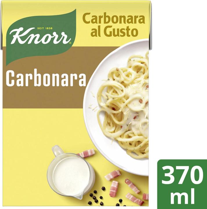 Produktbild Knorr Carbonara al Gusto Sauce Kombiblock, mit geräuchertem Speck & crèmiger Rahmsauce, zum Aufwärmen (386 g)
