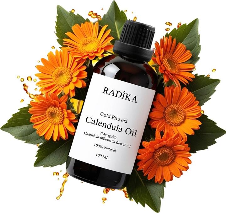 Actual product image Radika Calendula oil, cold-pressed, 100% pure, organic, natural, 30 ml (Body oil, 30 ml)