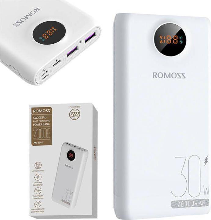 Actual product image Romoss SW20S Pro Powerbank 20000mAh, 30W (white) (20000 mAh, 30 W, 30 Wh)