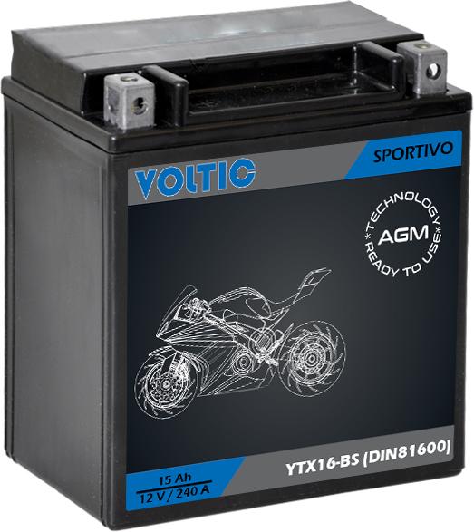 Actual product image Voltic Sportivo AGM YTX16-BS motorcycle battery (DIN 81600) (12 V, 15 Ah, 240 A)