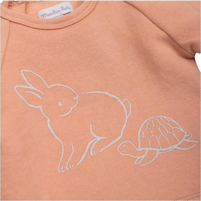 Actual product image Moulin Roty IMPALA sweatshirt 6 months molleton noisette motif tortue et lapin (68)