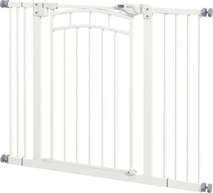 Produktbild Swisshandel24 Hunde Türgitter, 74-100 cm, Absperrgitter mit automatisch schliessender Tür, ohne Bohren für kleine/ (74 cm)