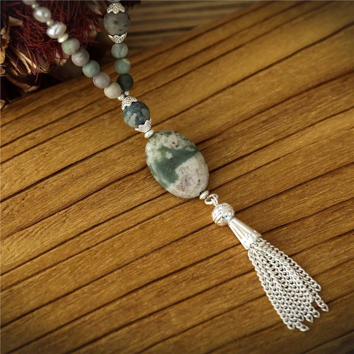 Andreani Halskette mit Pendant aus echter Jade mit echten Süsswasserperlen (Steine)