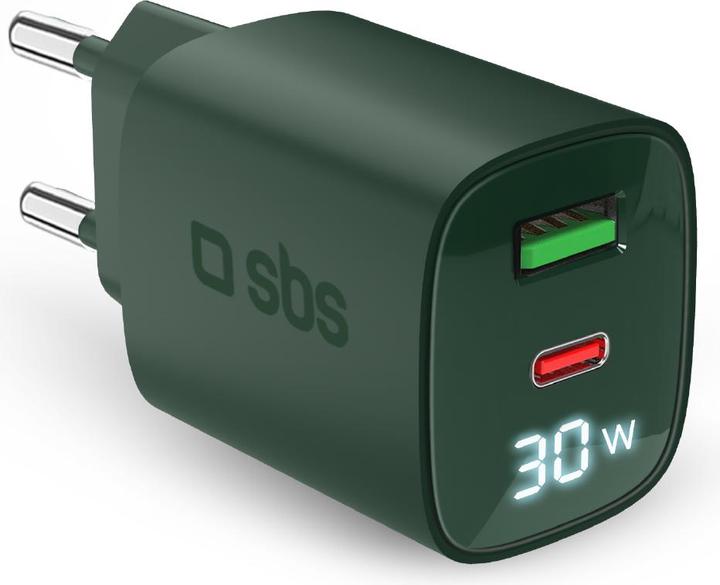 Actual product image SBS Wall charger with LCD screen, 1 USB-C PD 30W output, 1 USB-A 18W output (30 W)