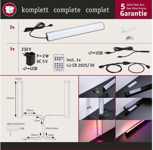 Image du produit Paulmann Bâtons lumineux dynamiques (RGB, 30.50 cm, Intérieur)