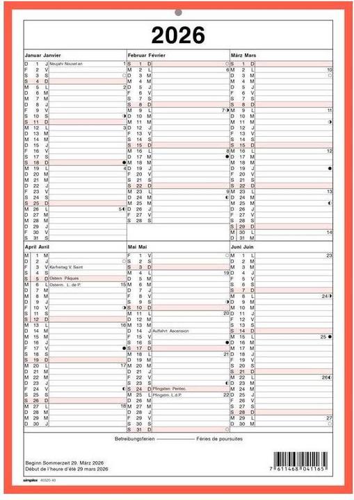 Actual product image Simplex Kalender mit Namenstagen A4 Hochformat, 2026 (A4, Hardcover, German)