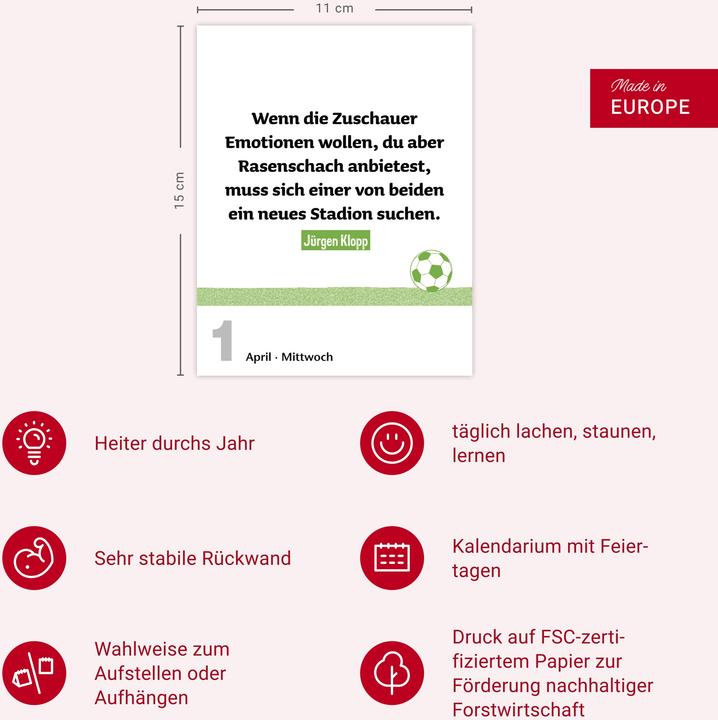 Actual product image Harenberg Lattenknaller Tagesabreisskalender 2026 - Die witzigsten Fussballersprüche (11 x 14 cm, German)