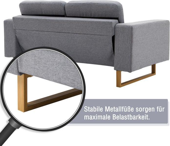 Actual product image Swisshandel24 2-seater sofa corner sofa upholstered sofa fabric sofa seating wood light grey (2 person sofa)