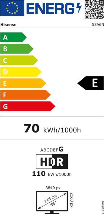 Energie-Label Hisense TV 58A6N (58", LCD, UHD, 2024)