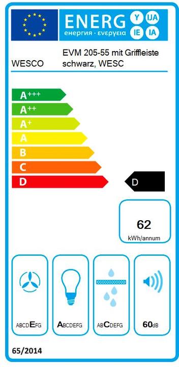 Label énergétique Wesco Hotte encastrable EVM 205-55 poignée noire (4010761)