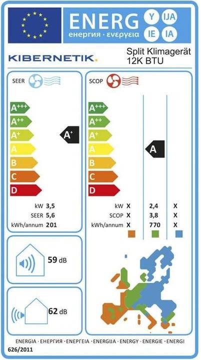 Etichetta energetica Kibernetik 12K BTU (60 m², 12000 BTU/h)