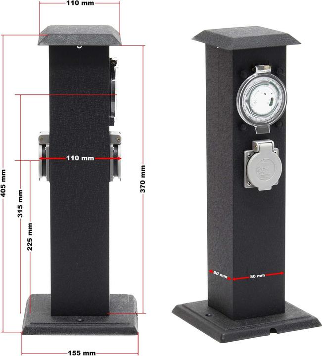 Produktbild Wiltec 2-fach Aussensteckdose Steckdosensäule Metall Outdoor Aussen Zeitschaltuhr IP44
