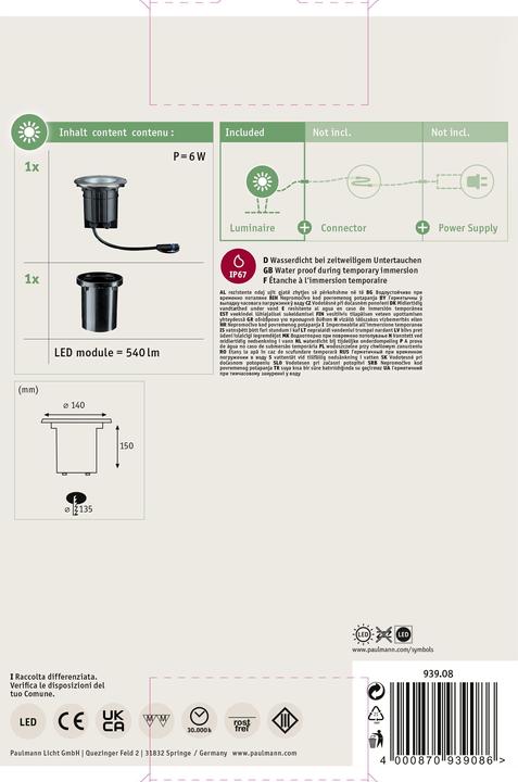 Immagine prodotto Paulmann Lampada da incasso a pavimento per esterni Plug & Shine (609 lm, IP67)