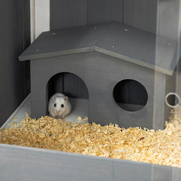 Immagine prodotto PawHut Zwerghamster-Käfig Tannenholz, Metall Dunkelgrau