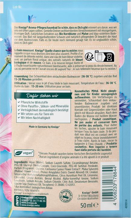 Valori nutrizionali e ingredienti Kneipp Aroma-Pflegeschaumbad So schön, dass es Dich gibt (50 ml, Bagnoschiuma)