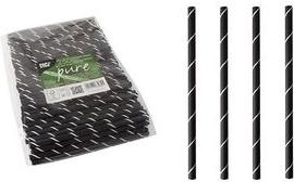 Produktbild Papstar Papiertrinkhalm "pure", 150 mm, schwarz / weiss aus Papier, Länge: 150 mm, Durchmesser: 7 mm (250 x)