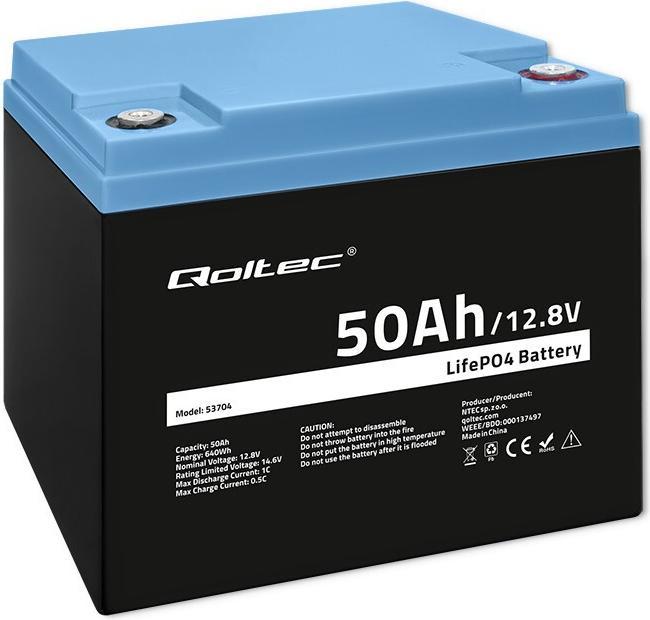 Produktbild Qoltec 53704 LiFePO4 Lithium-Eisenphosphat-Batterie | 12 8V | 50Ah | 640Wh | BMS (12.80 V, 50 Ah)
