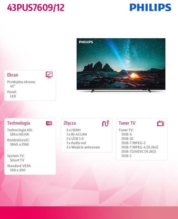 Produktbild Philips UHD TV 43PUS760912 (43", LED, 4K)