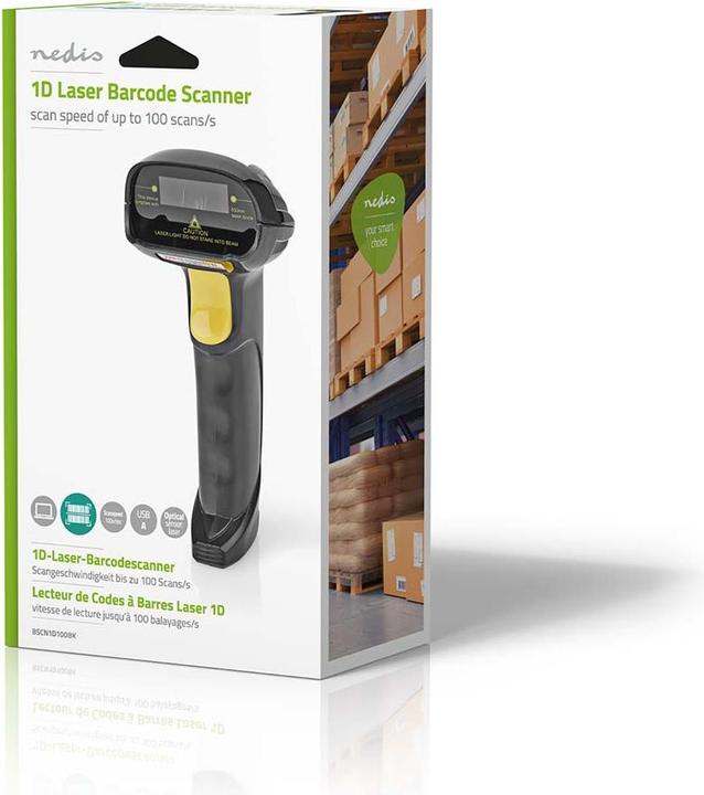 Image du produit Nedis Lecteur de codes à barres | Laser | Filaire | 1D Linéaire | Alimenté par USB | USB2.0 (Codes à barres 1D)