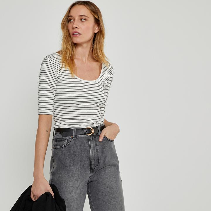 Actual product image La Redoute Collections Striped T-shirt with U-neck (XL)