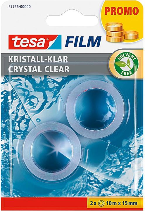 tesa 2x tesafilm KRISTALL-KLAR, hochtransparent, alterungsbeständig, mit starker Haftung (15 mm)