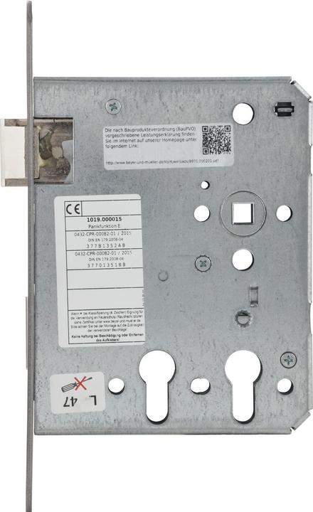 BMH Escape door lock 1019 PZW for 2 profile cylinders, left, DM 60/100, stainless steel